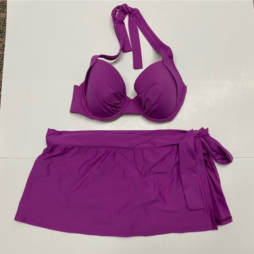 Tommy Bahama Swimsuit Bikini Underwire Halter Top Side Tie Hipster Skirt Sz XL